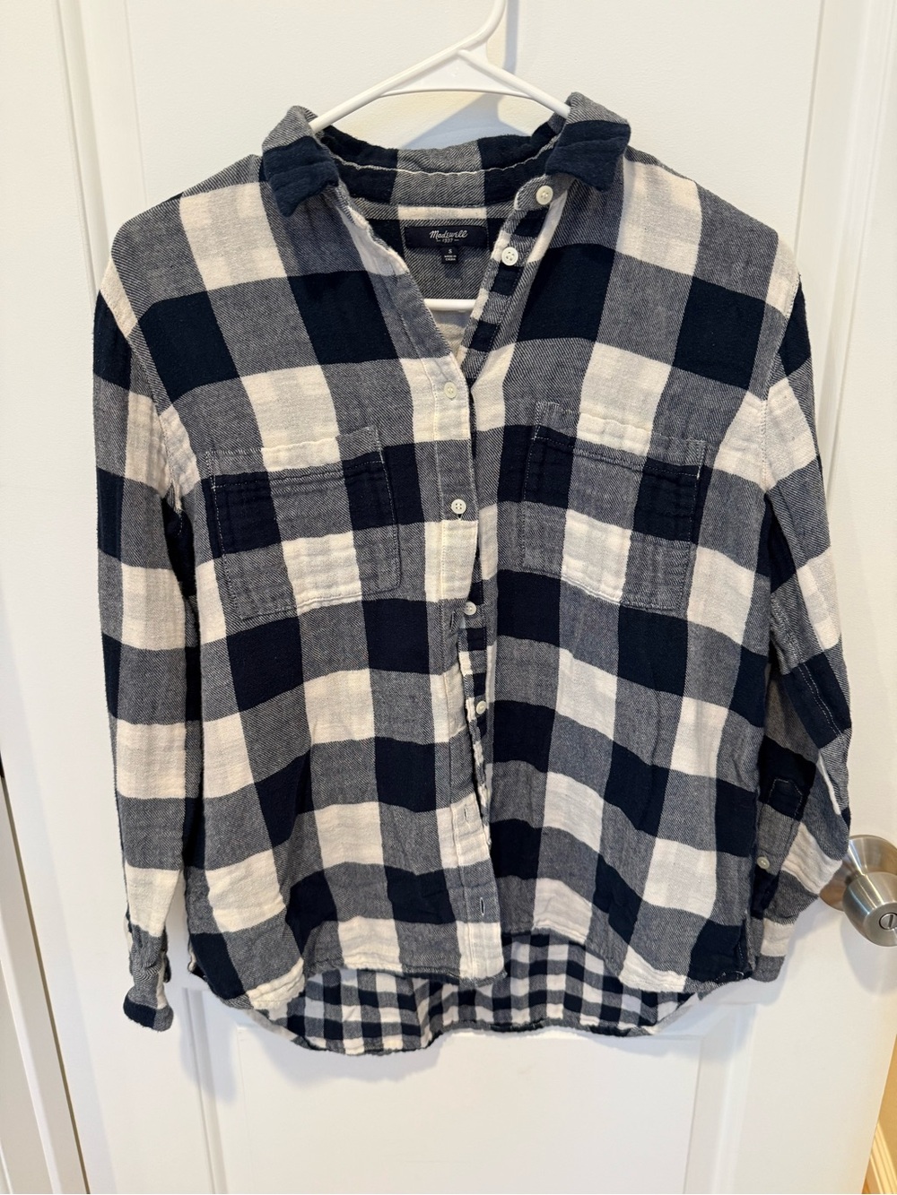 Madewell Black and White Plaid Cotton Button-Down Shirt